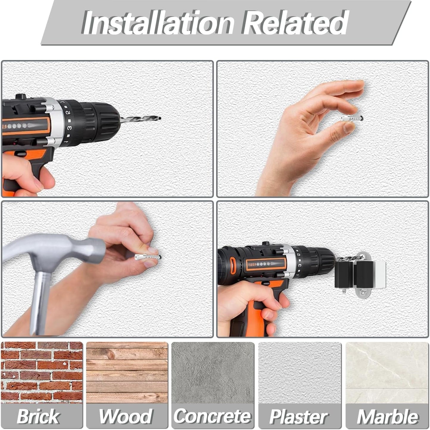 3-H Broom Hanger,Mop Holder Wall Mount 8 Pack, Broom Holder Wall Mount for Hanging and Organizing Shovel,Rake,Brush,Yard Tools in Kitchen,Laundry Room,Bathroom,House(black)