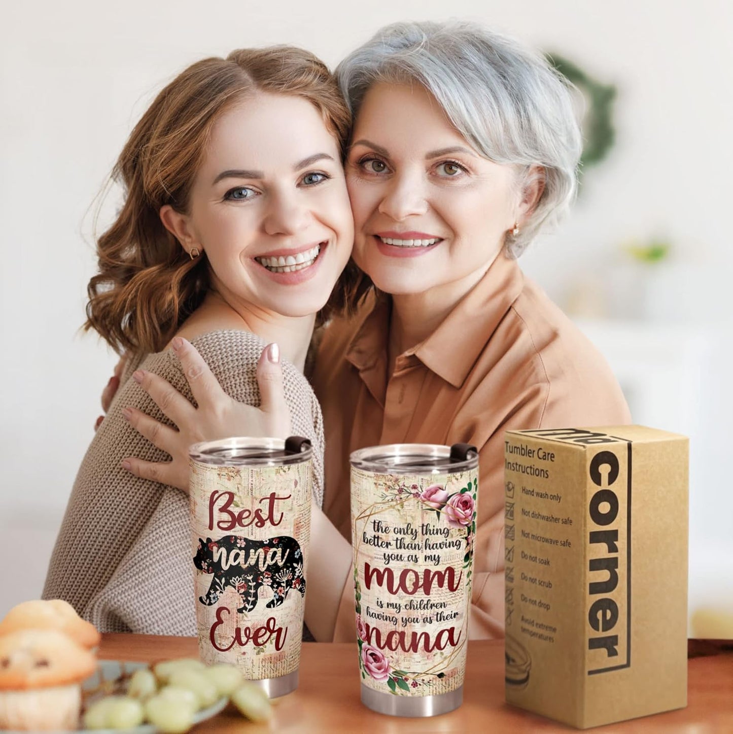 Macorner Mothers Day Gift for Nana & Mom From Daughter, Son for Grandma - Stainless Steel Bear Tumbler 20oz for Women