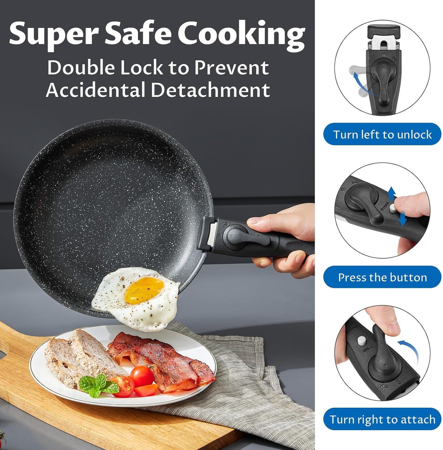 BEZIA Induction Cookware Set 10 Pieces, Nonstick Pots and Pans Set with Removable Handles, for All Hobs, Stackable Design, Dishwasher/Oven Safe, PFAS Free