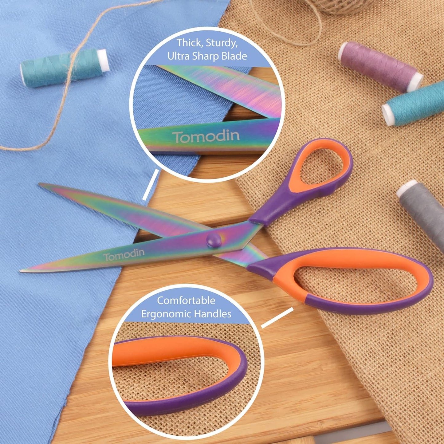 BambooMN Titanium Softgrip Scissors Set - Pinking, Sewing, Arts, Crafts, Office - 10 Sets of 4 - Purple w/Orange