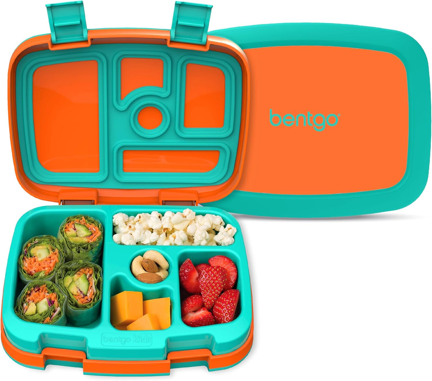 Bentgo Kids Bento-Style 5-Compartment Leak-Proof Lunch Box - Ideal Portion Sizes for Ages 3 to 7 - Durable, Drop-Proof, Dishwasher Safe, PFAS & BPA-Free & Made with Food-Safe Materials (Orange)