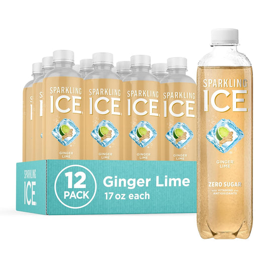 Sparkling Ice, Ginger Lime Sparkling Water, Zero Sugar Flavored Water, with Vitamins and Antioxidants, Low Calorie Beverage, 17 fl oz Bottles (Pack of 12)
