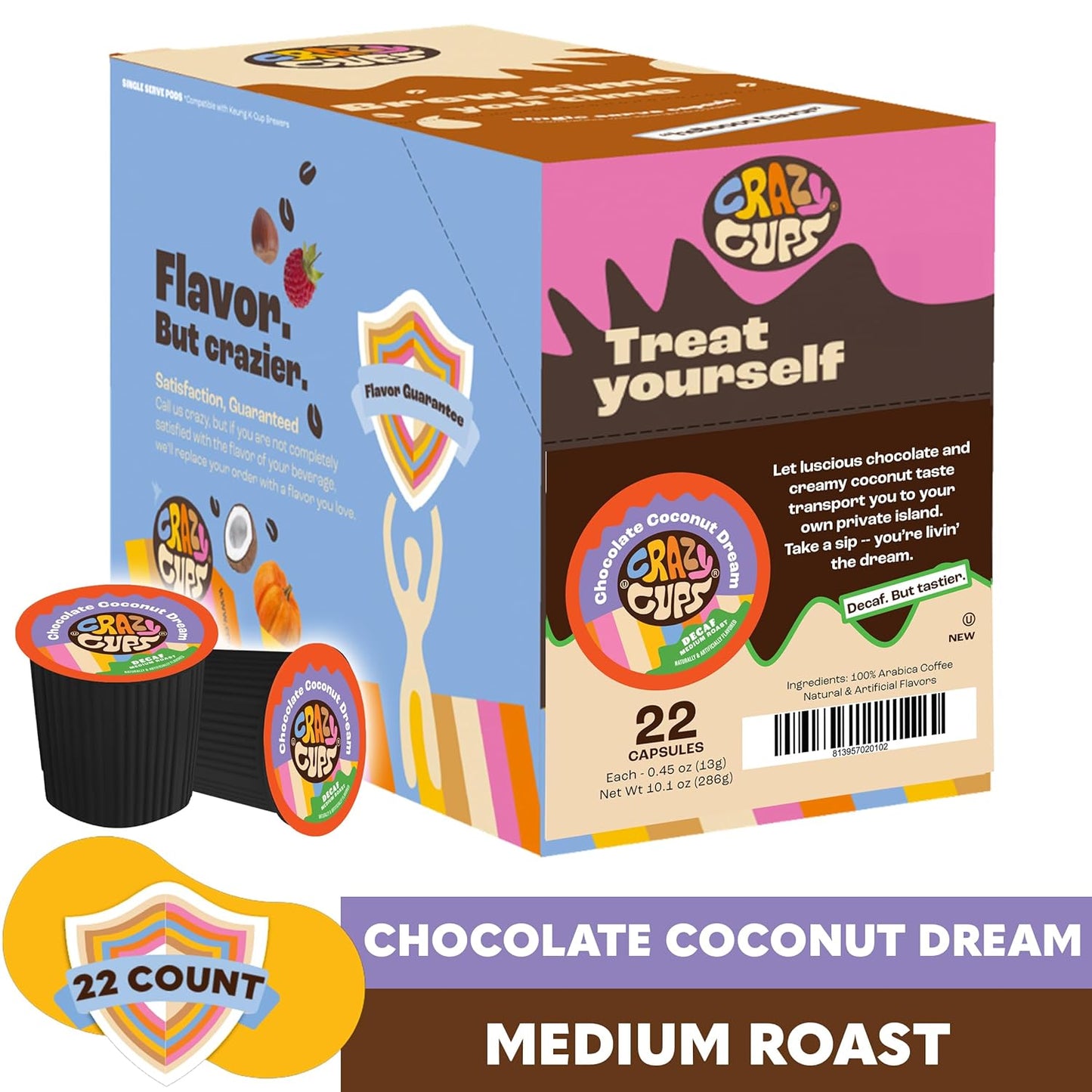 Crazy Cups Flavored Decaf Hot or Iced Coffee, for the Keurig K Cups 2.0 Brewers, Chocolate Coconut Dream, 22 Count