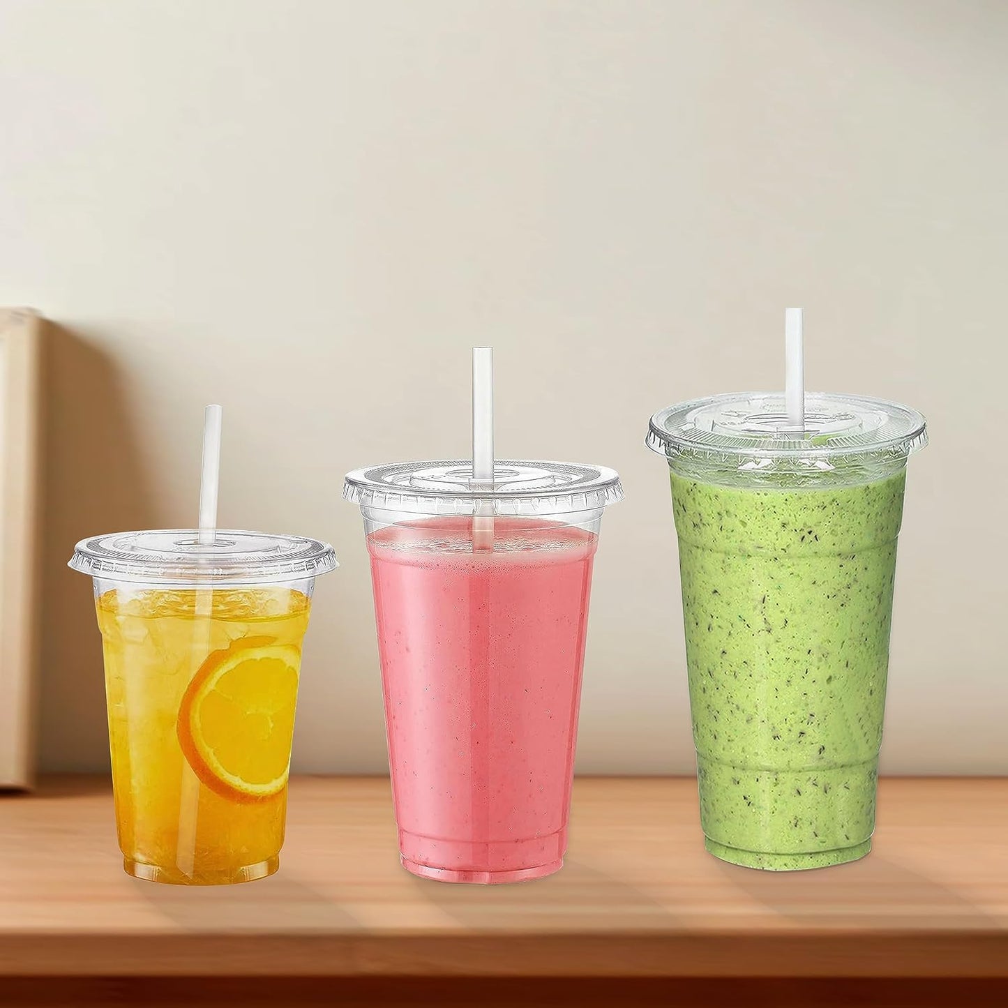 TashiBox TahiBox Plastic cups with lids and straws 16 oz 100sets [100 cups & 100 flat lids & 100 straws],clear crystal disposable iced coffee cups with lids