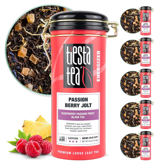 Tiesta Tea - Passion Berry Jolt, Loose Leaf, Raspberry Passion Fruit Black Tea, Premium Caffeinated Blend, Make Hot or Iced & Brews Up to 50 Cups, 4oz Refillable Tin (Pack of 6)
