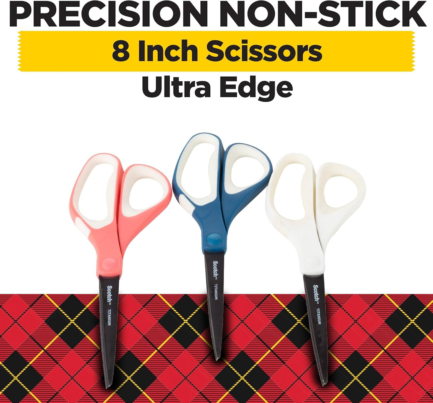 Scotch Brand Precision Ultra Edge Scissors, Left- or Right-Handed, 8 Inch, 3-Pack