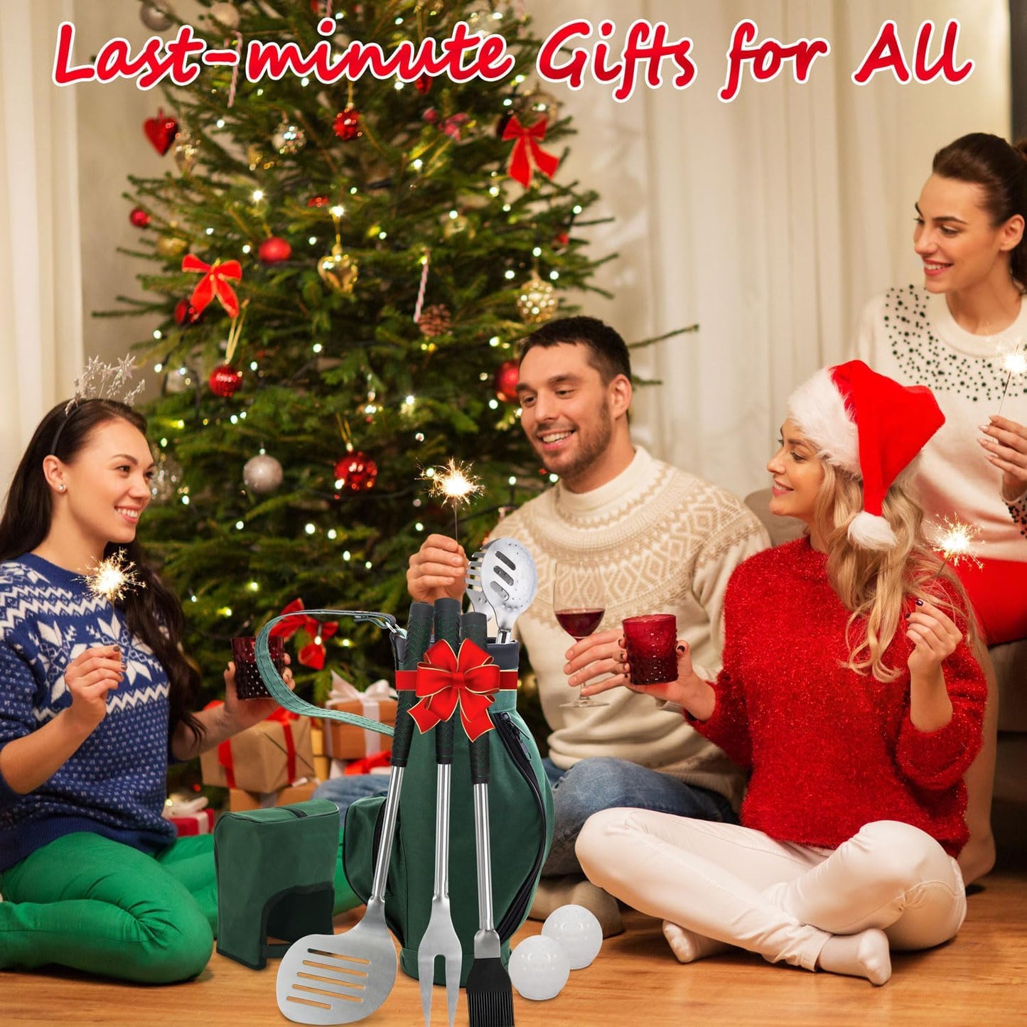 POLIGO 7PCS Golf-Club Style BBQ Tools Set Grilling Tools with Rubber Handle - Stainless Steel Grill Accessories for Outdoor Grill Set Premium Grill Utensils Set Christmas Birthday Gifts for Men Dad