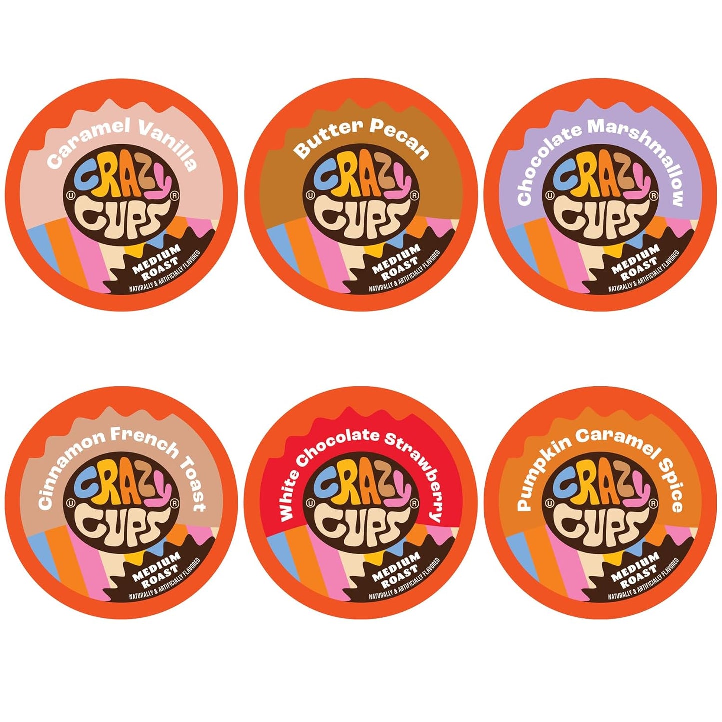 Crazy Cups Flavored Medium Roast Hot or Iced Coffee, Variety Recyclable Pods for Keurig K Cup Brewers, 24 Count