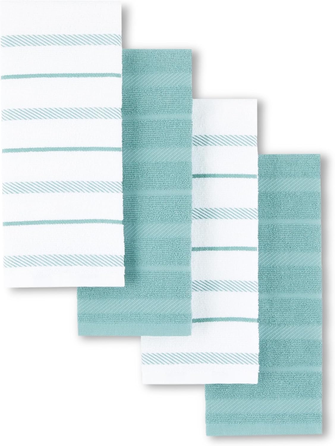 KitchenAid Albany Kitchen Towel 4-Pack Set, Mineral Water Aqua/White, 16"x26"