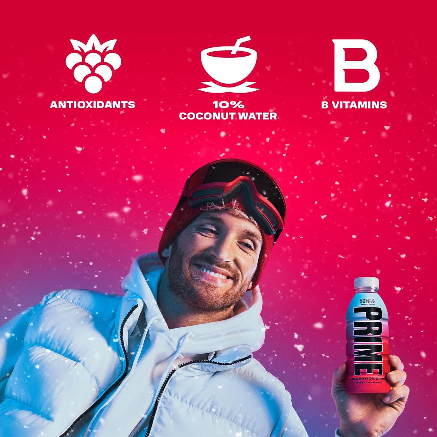 PRIME Hydration CHERRY FREEZE, Sports Drinks, Electrolyte Enhanced for Replenishing Fluids, 250mg BCAAs, B Vitamins, Antioxidants, Low Sugar, 16.9 Fl Oz, 12 Pack