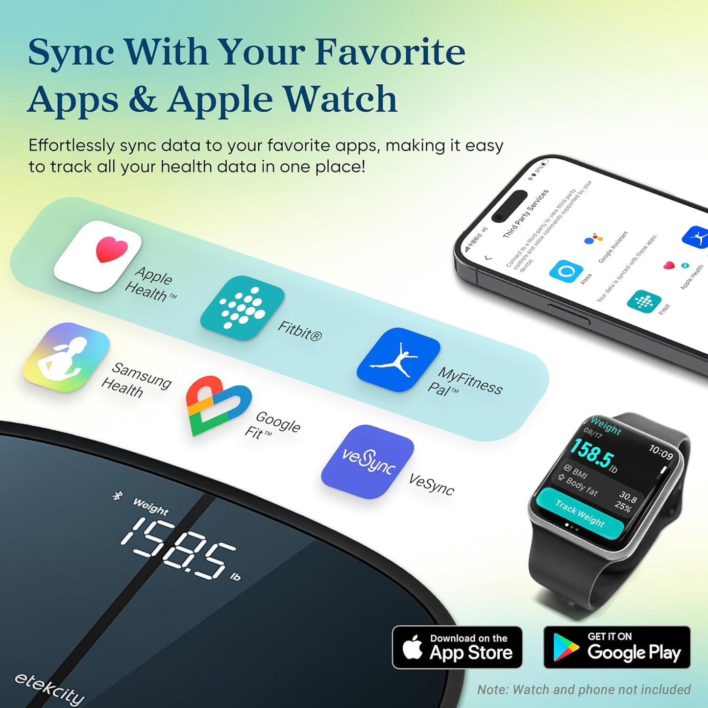 Etekcity Smart Rechargeable Scale for Body Weight, BMI, Fat, Muscle Mass, Digital Bathroom Scale with 13 Metrics, Secret Mode, Bluetooth Connect to Free Apps, Stealth Black