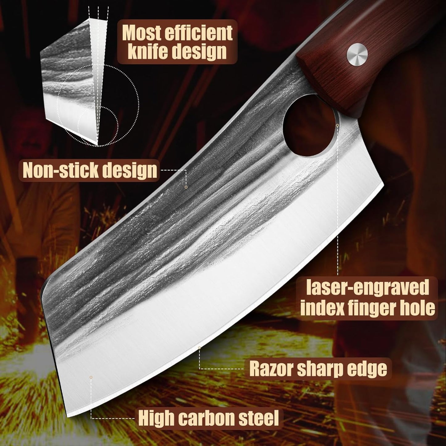 Kitchen Knife Set, Hand Forged Chef Knife Set with Full Tang Wood Handle, High Carbon Steel Butcher Knife Set for Meat Cutting Cleaver Knife Set for Vegetables Camping BBQ Ideal Gifts