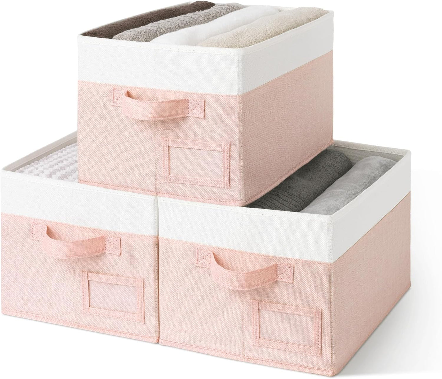 GRANNY SAYS Storage Baskets for Organizing, Fabric Storage Bins for Shelves, Closet Storage Boxs, Clothing Storage and Organization, Decorative Storage Bins, Pink&Ivory, Large, 3-Pack