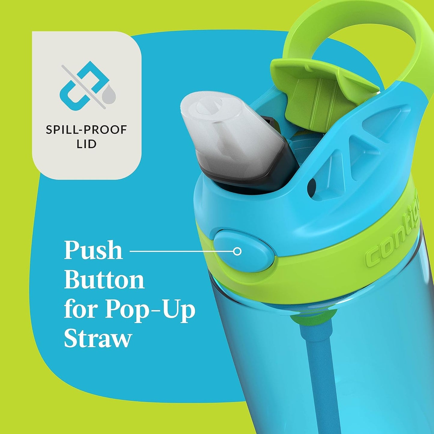 Contigo Kids 20oz 2-Pack Aubrey Water Bottles with Cleanable Silicone Straw Spill-Proof Lid Dishwasher Safe Blue Raspberry/Cool Lime & Blueberry/Juniper BPA-free