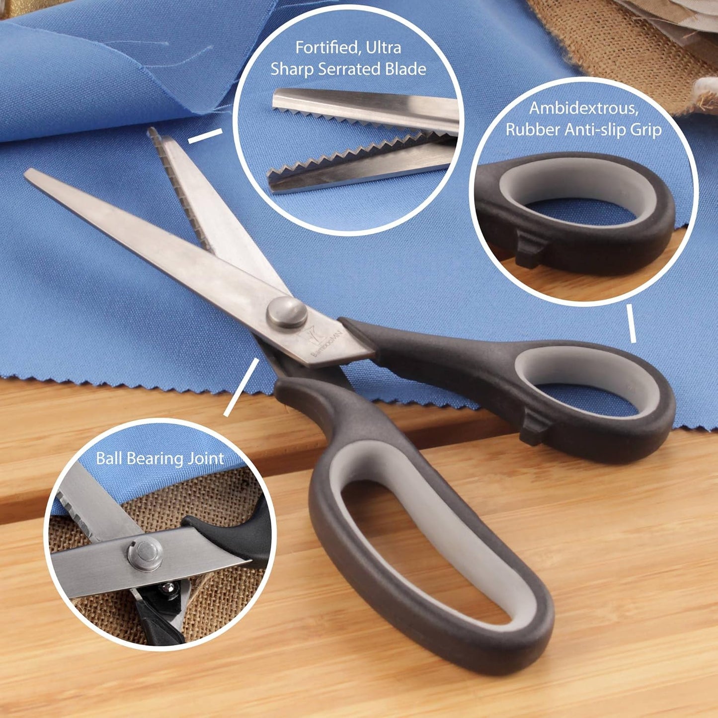 BambooMN Titanium Softgrip Scissors Set - Pinking, Sewing, Arts, Crafts, Office - 30 Sets of 4 - Black w/Grey