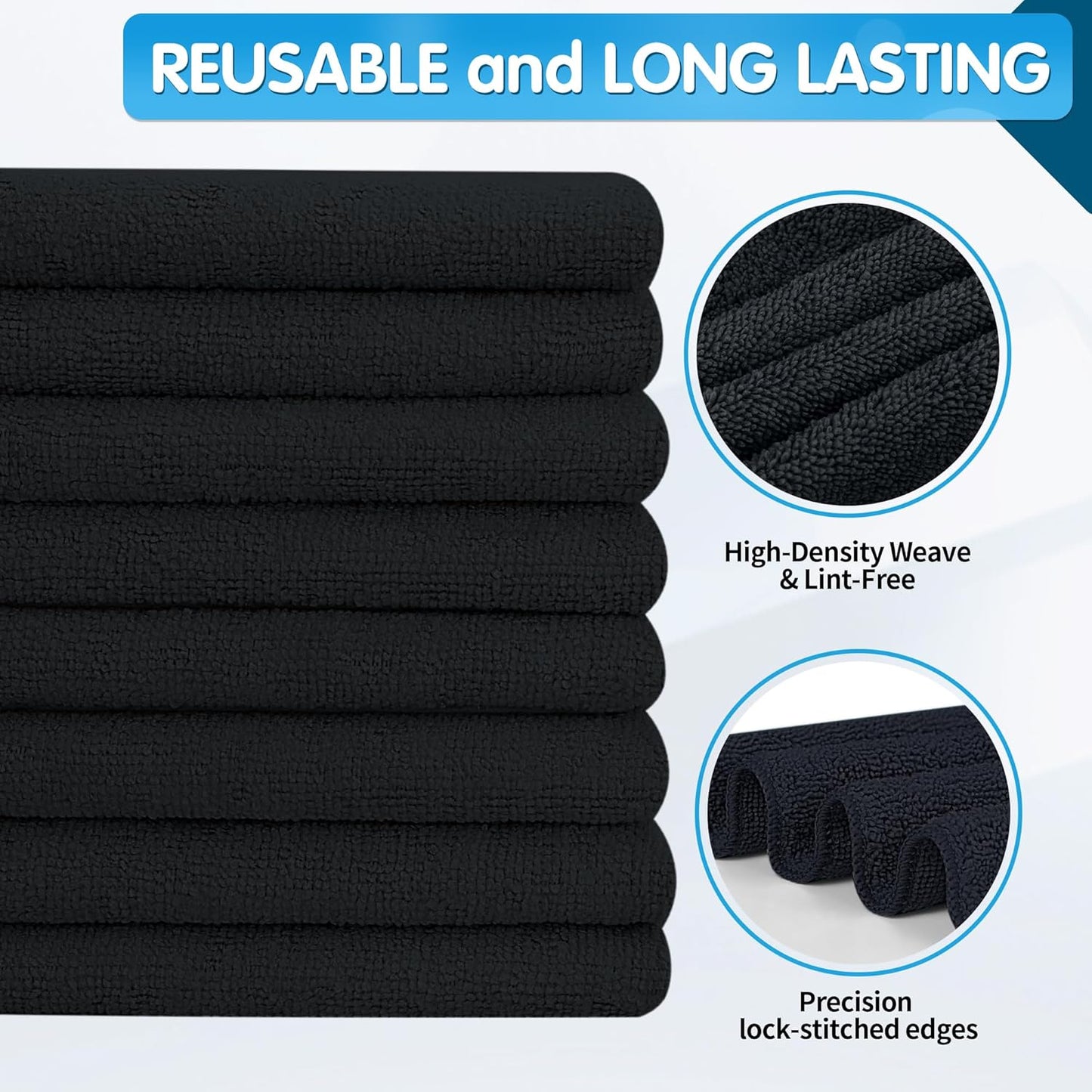 FIXSMITH Black Microfiber Cleaning Cloth -Pack of 8, Highly Absorbent Cleaning Rags, 16"X12" All Purpose Cleaning Towels for Housekeeping, Kitchen, Car, Lint Free and Reusable Microfiber Towels