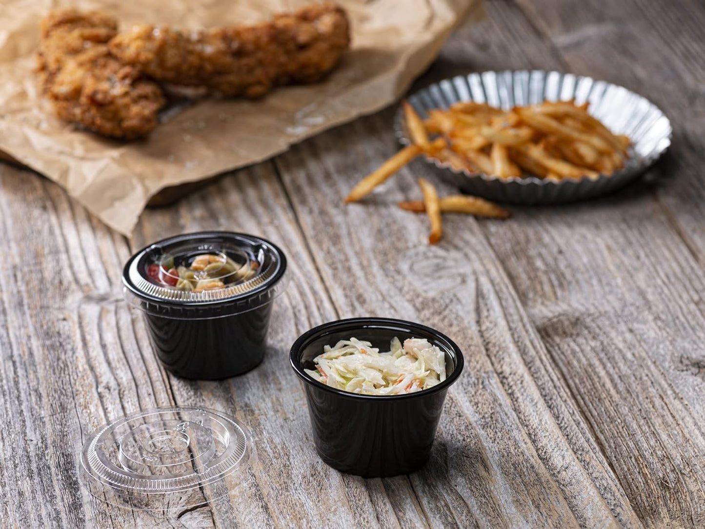 (4 oz - 100 Sets) Black Diposable Plastic Portion Cups With Lids, Small Mini Containers For Portion Controll, Jello Shots, Meal Prep, Sauce Cups, Condiments, Medicine, Dressings,