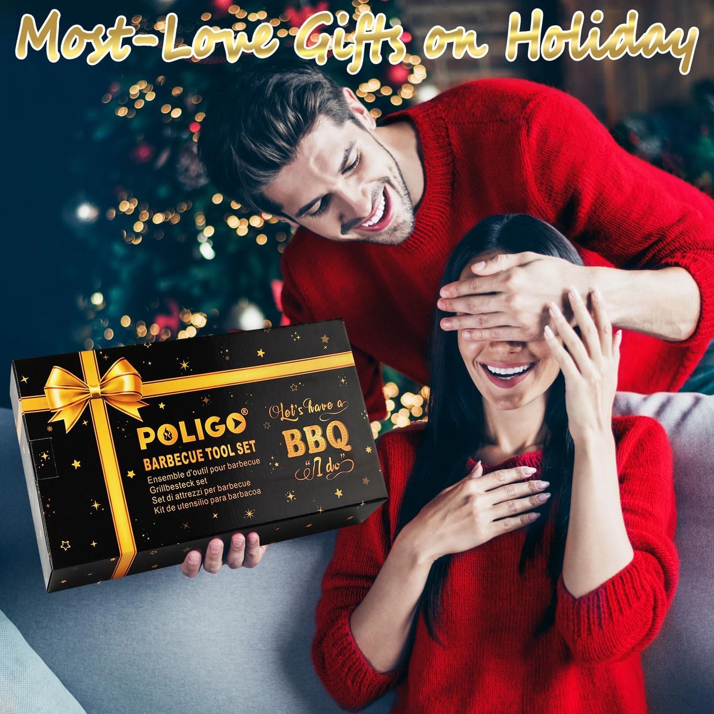 POLIGO 7PCS Golf-Club Style BBQ Tools Set Grilling Tools with Rubber Handle - Stainless Steel Grill Accessories for Outdoor Grill Set Premium Grill Utensils Set Christmas Birthday Gifts for Men Dad