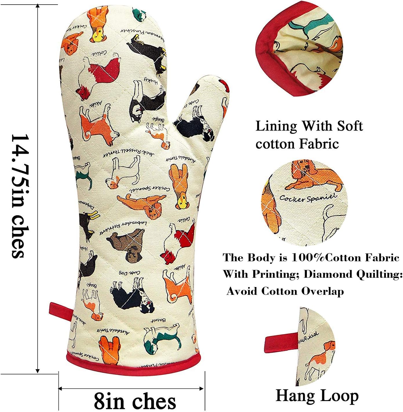 Oven Mitts Cotton Fashion Cute Dog Design 1pair Heat Resistant Oven Gloves Safe Cooking Baking Grilling Barbecue Machine Washable Pot Holders (Oven Mitts Dog Flower)