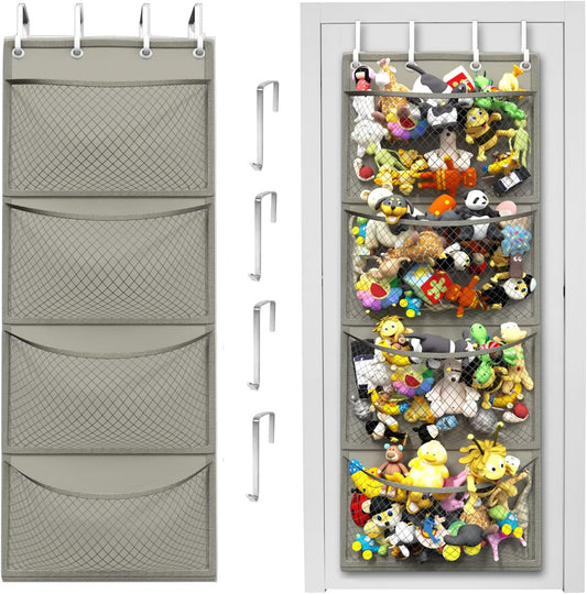 Honeyera Over Door Organizer for Stuffies, Baby Accessories, and Toy Plush Storage - Easy Installation with Breathable Hanging Storage Pockets (Gray)
