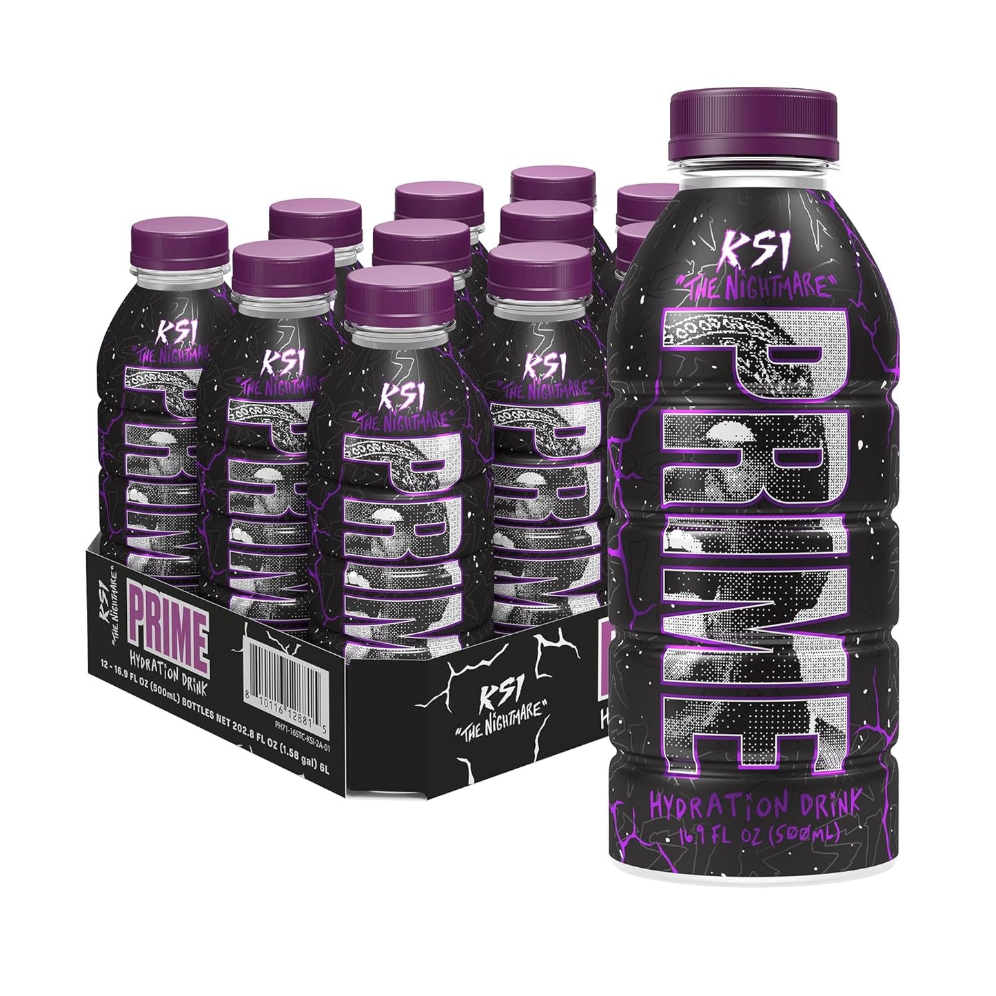 PRIME Hydration KSI THE NIGHTMARE, Sports Drinks, Electrolyte Enhanced to Replenish Fluids, 250mg BCAAs, B Vitamins, Antioxidants, Low Sugar, 16.9 Fluid Ounce, 12 Pack