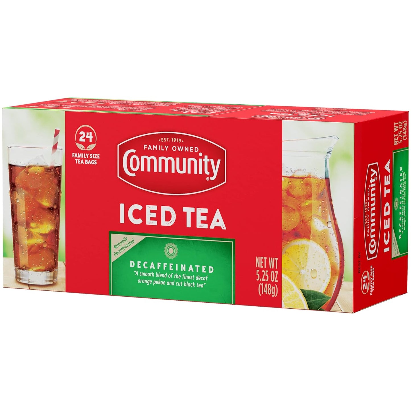 Community Coffee Decaf Tea, 24 Family Size Tea Bags (Pack of 12)