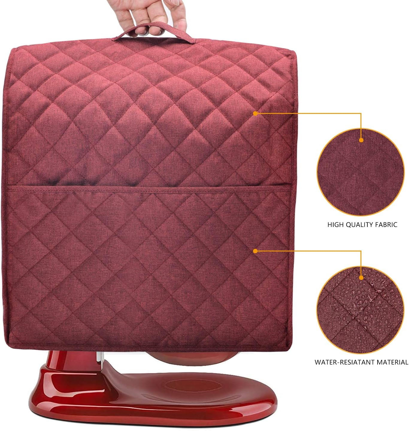 Stand Mixer Cover compatible with Kitchenaid Mixer, Fits All Tilt Head & Bowl Lift Models with 3 Organizer Bag for Accessories. (Dark Red, For Tilt Head 4.5-5 Quart)…