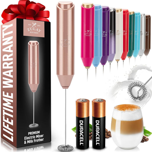 Zulay Kitchen Milk Frother Handheld with 2 Duracell AA Batteries – Electric Drink Mixer for Coffee, Lattes, Cappuccinos, Matcha & Hot Chocolate – Portable Foam Maker & Coffee Bar Accessory
