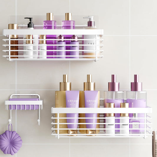 ODesign Shower Caddy 3 Pack SUS304 Stainless Steel-No Drilling-Shower Bathroom Shelves Rack,Rustproof Wall Mounted,Adhesive Shower Shelf Basket Organizer-White