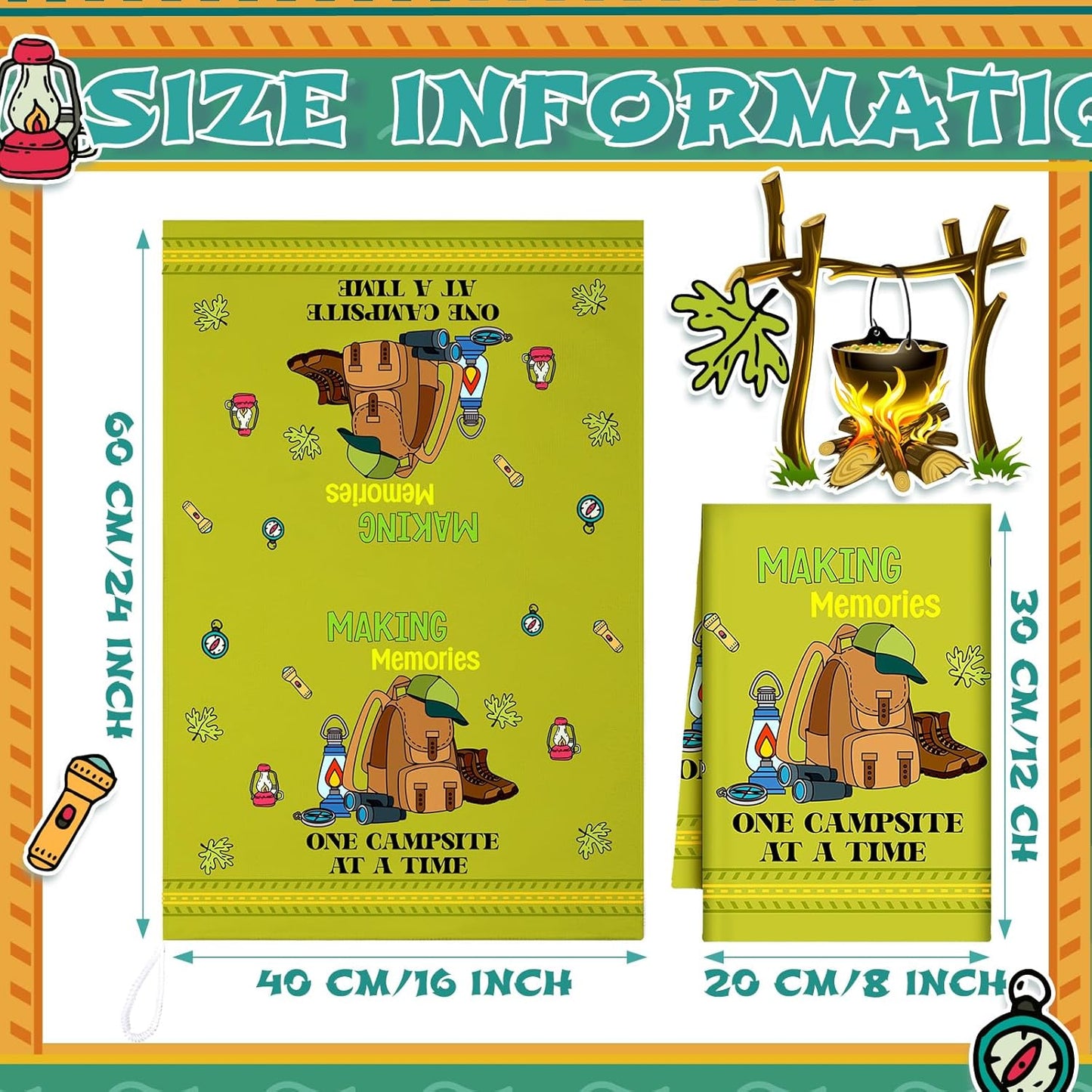 Boyiee Set of 6 Camping Kitchen Towels Absorbent Dishcloths Bonfire Tent Car Tea Towels 24 x 16 Inches with Funny Sayings Novelty Gifts for Campers Happy Camper Camping Accessories for Rv Campers