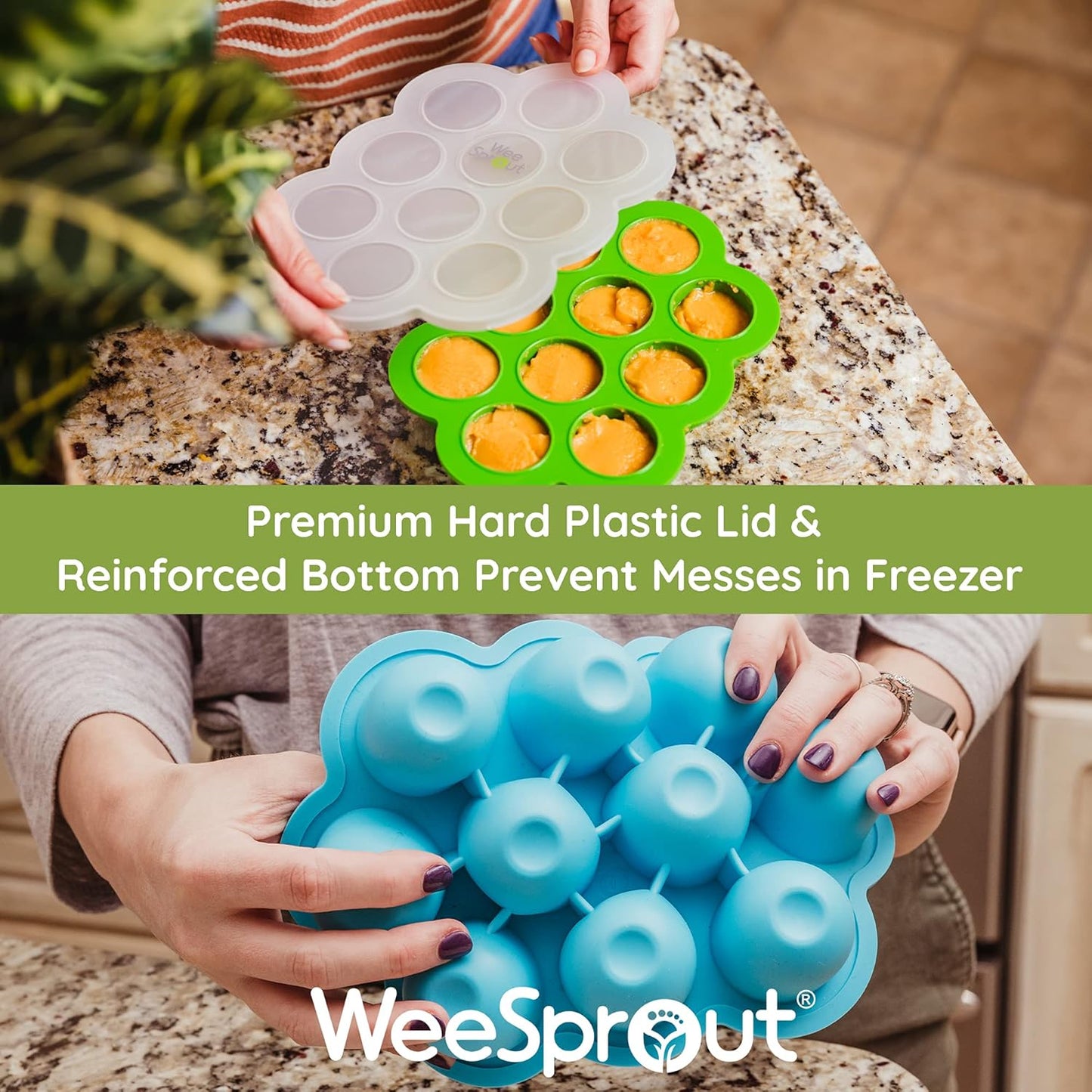 WeeSprout Silicone Freezer Tray with Clip on Lid Perfect Food Storage Container for Homemade Baby Food, Vegetable, Fruit Purees, and Breast Milk (Bright Blue, Ten 1.5 Ounce Sections)
