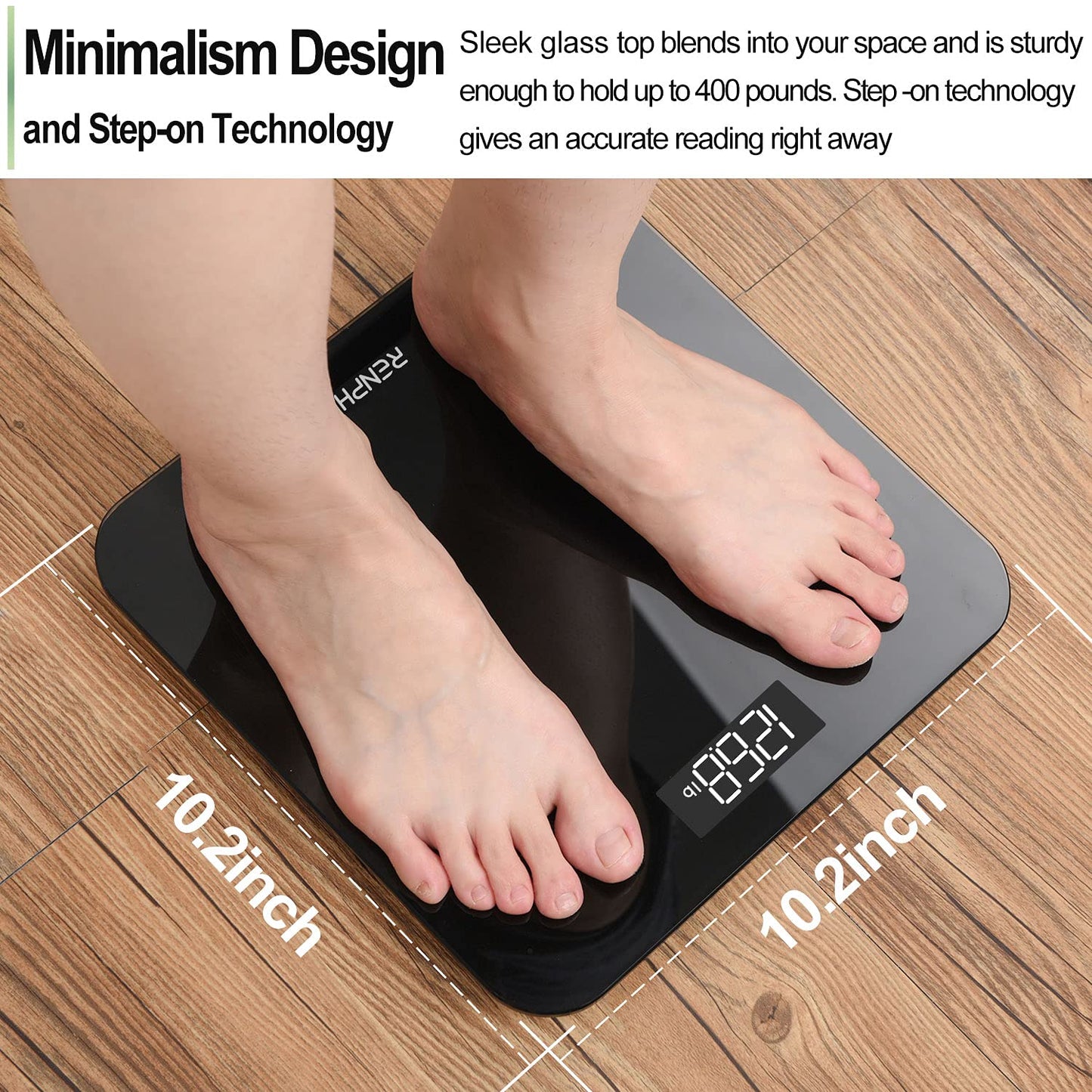 RENPHO Scale for Body Weight, Bathroom Weighing Scale with Backlit LED Display, Highly Accurate & Measures Weight up to 400 lb/180kg, Batteries Included, Black-Core 1S
