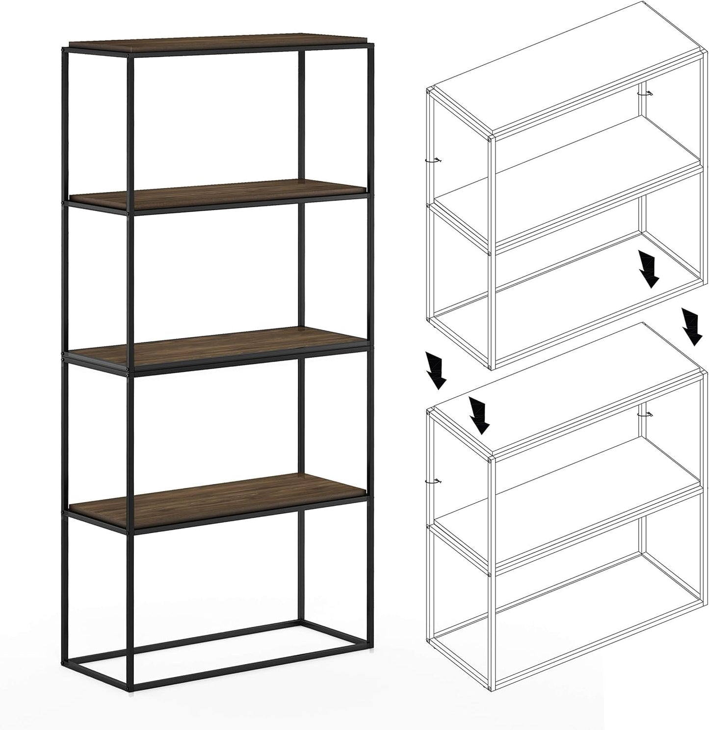Furinno Moretti Modern Wide Stackable Metal Shelf, Columbia Walnut