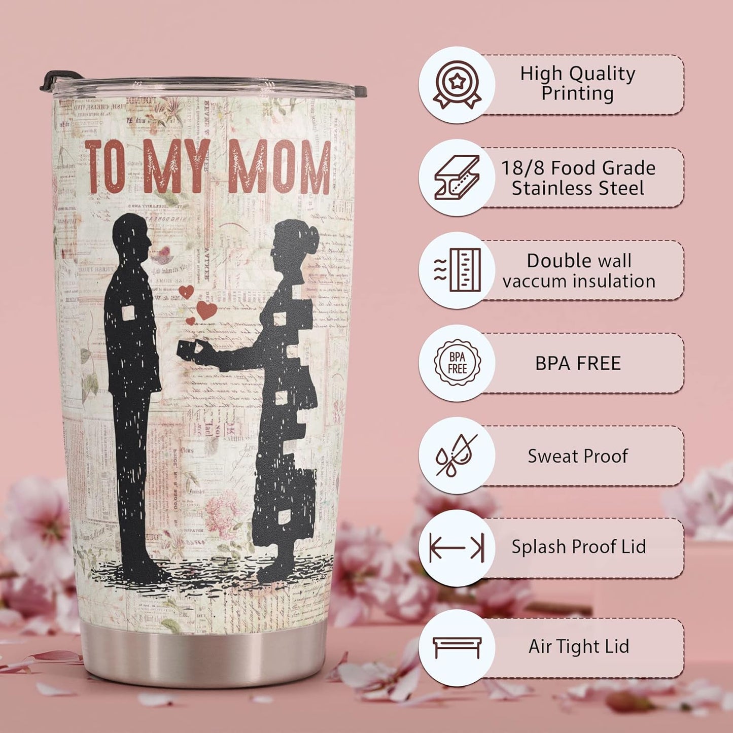 Macorner Mothers Day, Birthday Gifts for Mom, Women & Christmas Gifts From Son, Kids, Stainless Steel Tumbler 20oz