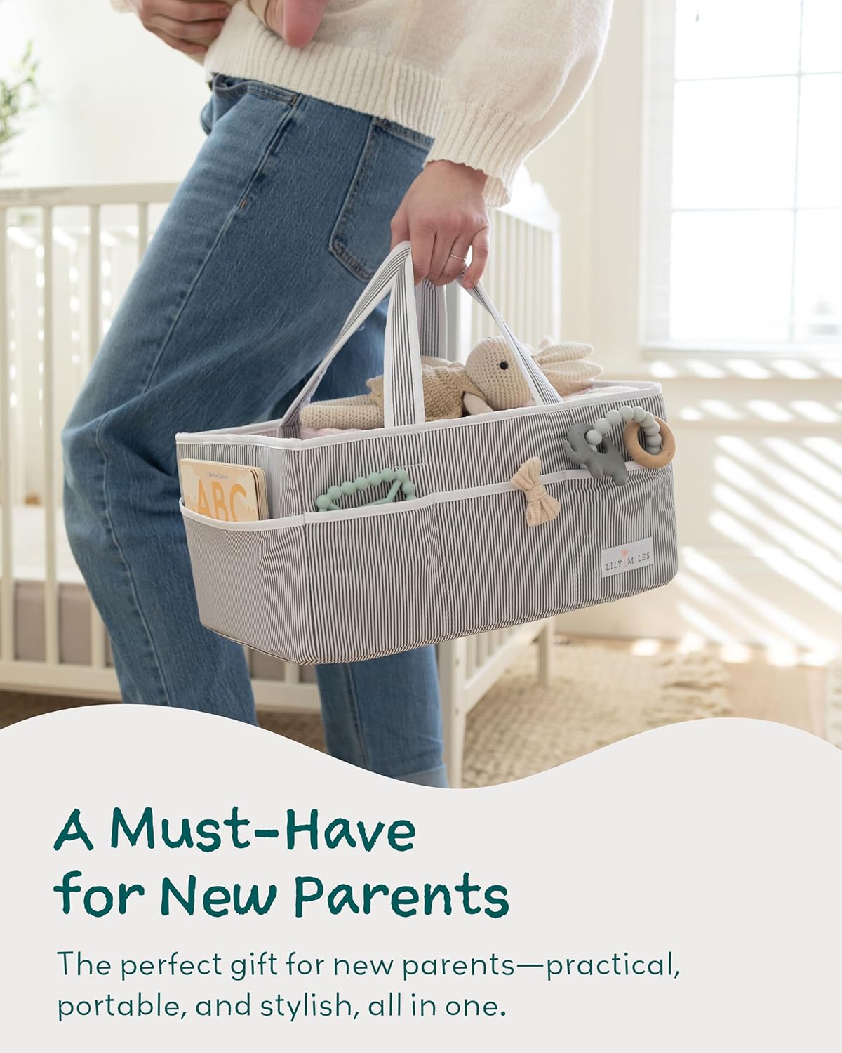 Lily Miles Baby Diaper Caddy Organizer - Large Tote Bag for Newborn essentials Boy or Girl - Baby Shower Basket - Nursery Must Haves - Registry Favorites - Newborn Caddie Car Travel