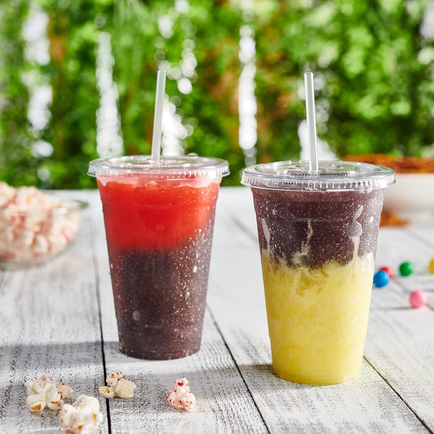 GUSTO Clear Plastic Cups with Flat Lids [20 oz - 50 Count] - Disposable Iced Coffee Cups with Lids - PET Plastic Cold Cups for Smoothies, Juices & To-Go Drinks - Formerly Comfy Package