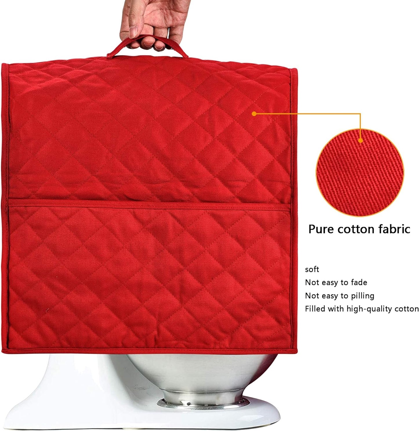 Stand Mixer Cover compatible with Kitchenaid Mixer, Fits All Tilt Head & Bowl Lift Models,Pure Cottot,Fine, Soft, Not Easy to Fade, Not Easy To Pilling. (Fits for 4.5-Quart and All 6-Quart, Red)