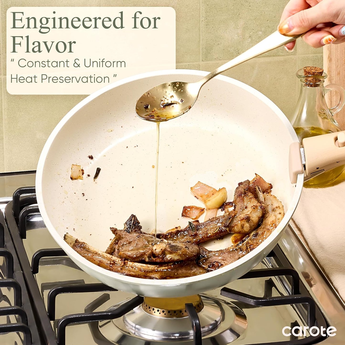 CAROTE Pots and Pans Set, Nonstick Cookware Set Detachable Handle, 19pcs Induction Kitchen Cookware Sets Non Stick with Removable Handle, RV Cookware Set, Oven Safe, Sage Green