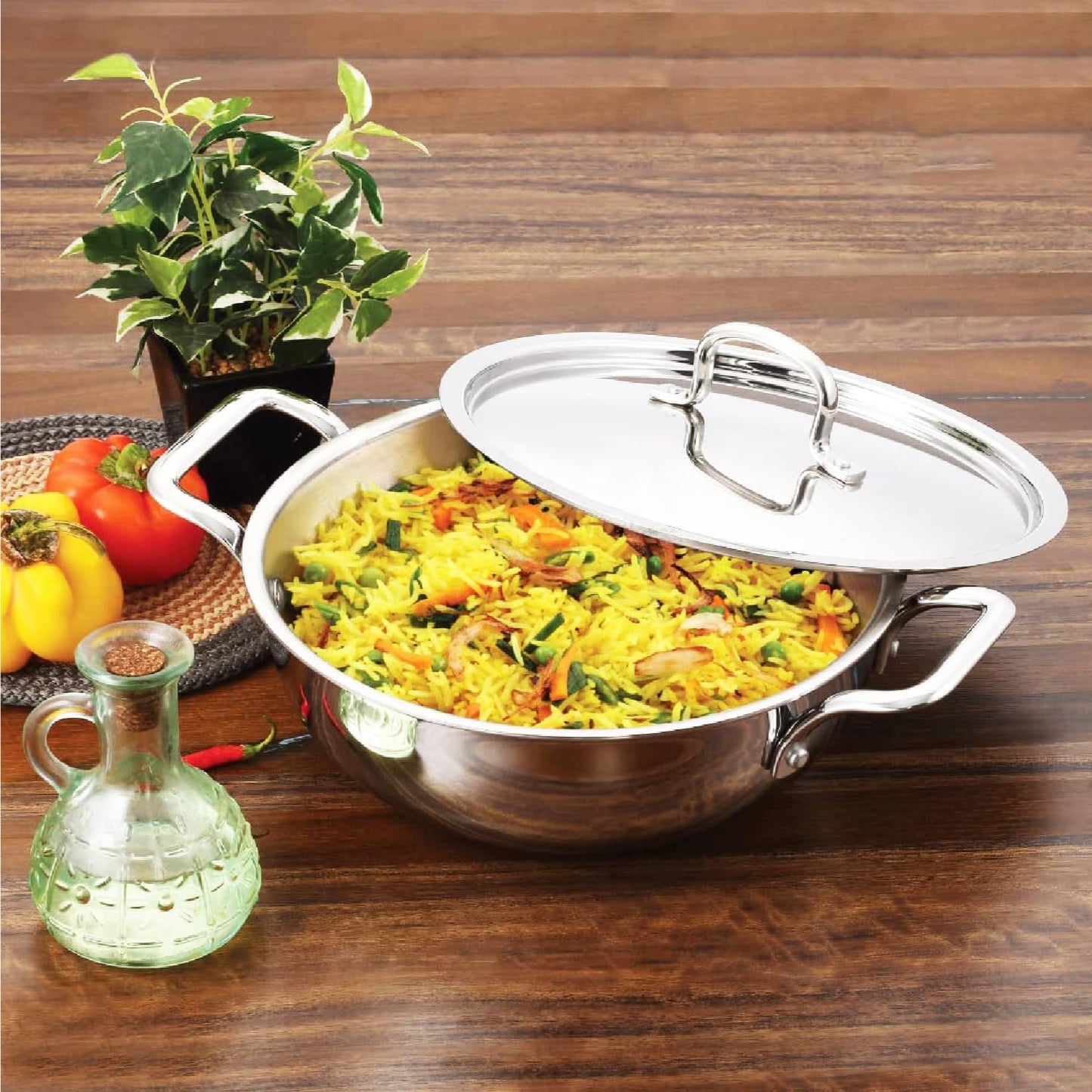 Vinod Platinum Triply Stainless Steel Kadai | Suitable For Indian Cooking, Sauces, Stews, Soups | Extra Deep, Induction, Electric Friendly (24cm)