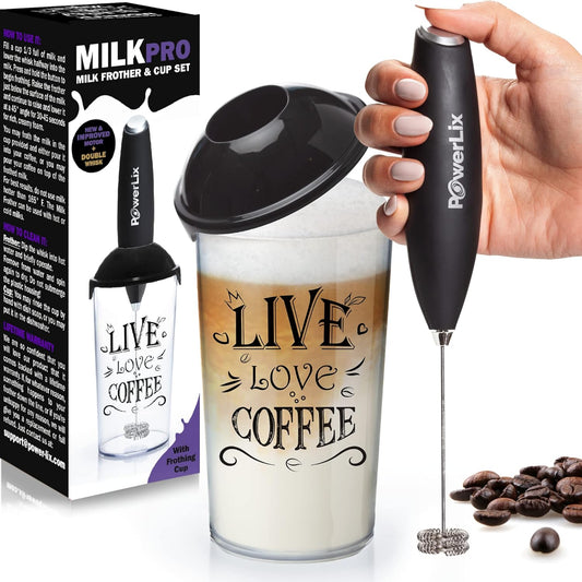 PowerLix Powerful Handheld Milk Frother With Stand Battery Operated Foam Maker Frother Wand For Coffee (A Black) (No Stand Cup Set)