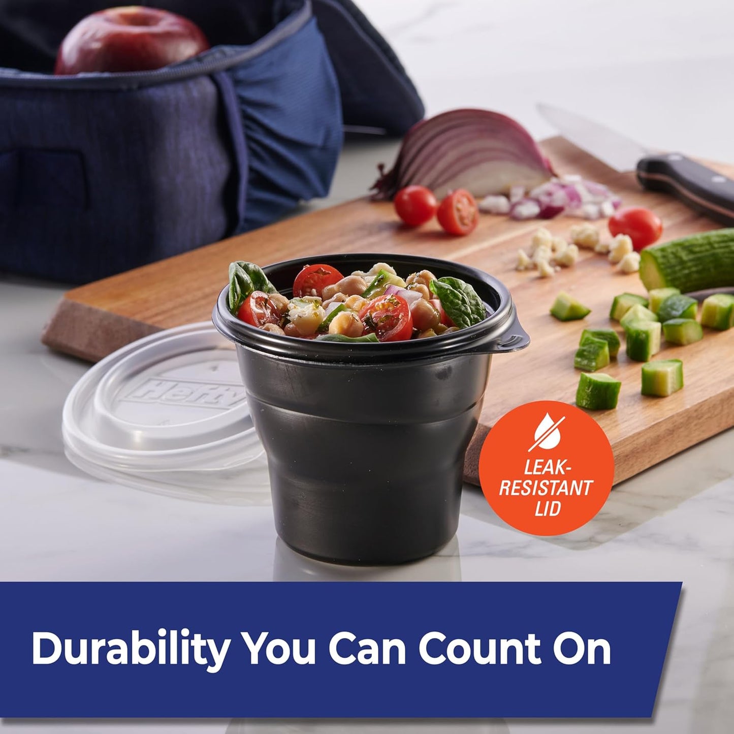 Hefty Multi-Purpose Black Plastic Cups with Lids, Reusable To Go Cups with Lids, Holds Food and Drink, Fits Most Car Cup Holders, Leak-Resistant Lid, Microwave & Dishwasher Safe, 4 Count (Pack of 6)