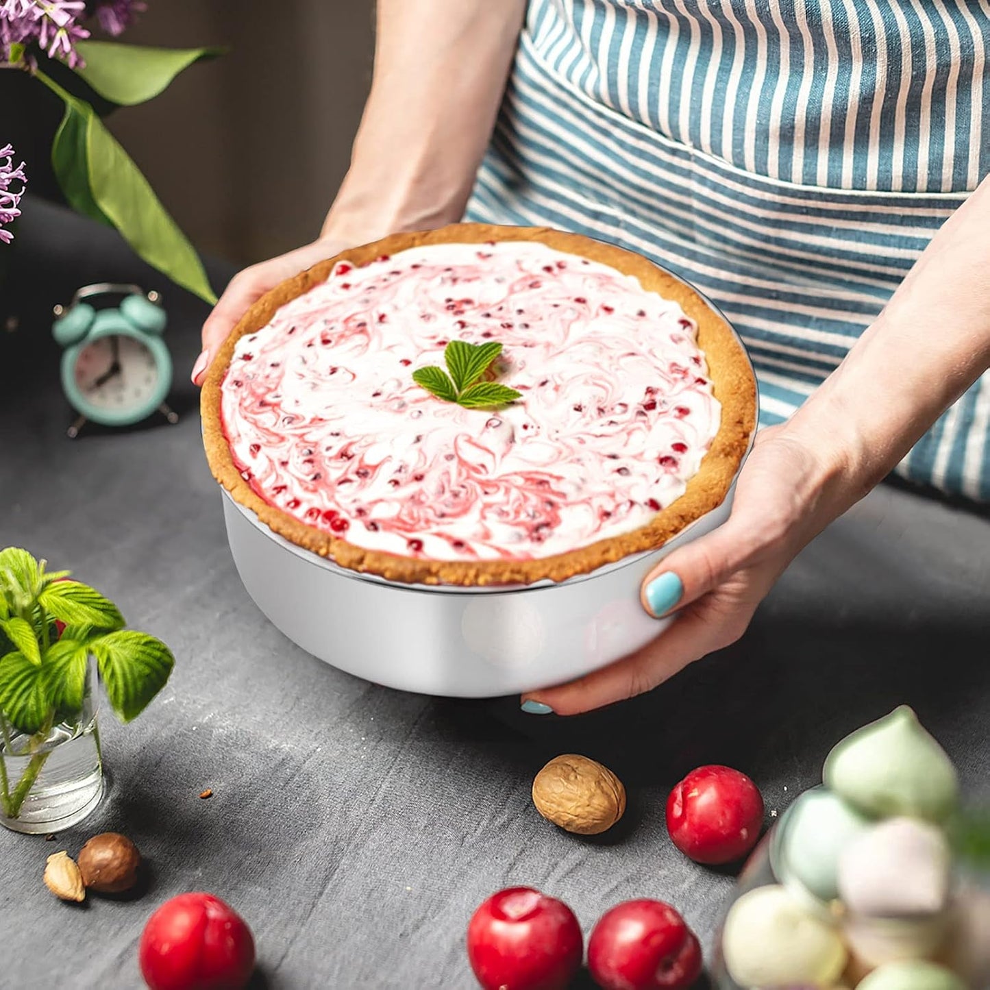 TeamFar Cake Pans, 2 PCS Stainless Steel Round 8 x 3 Inch Deep Baking Cake Pans for Wedding Birthday Party, Non-Toxic & Heavy Duty, Deep Wall & Straight Side, Dishwasher Safe