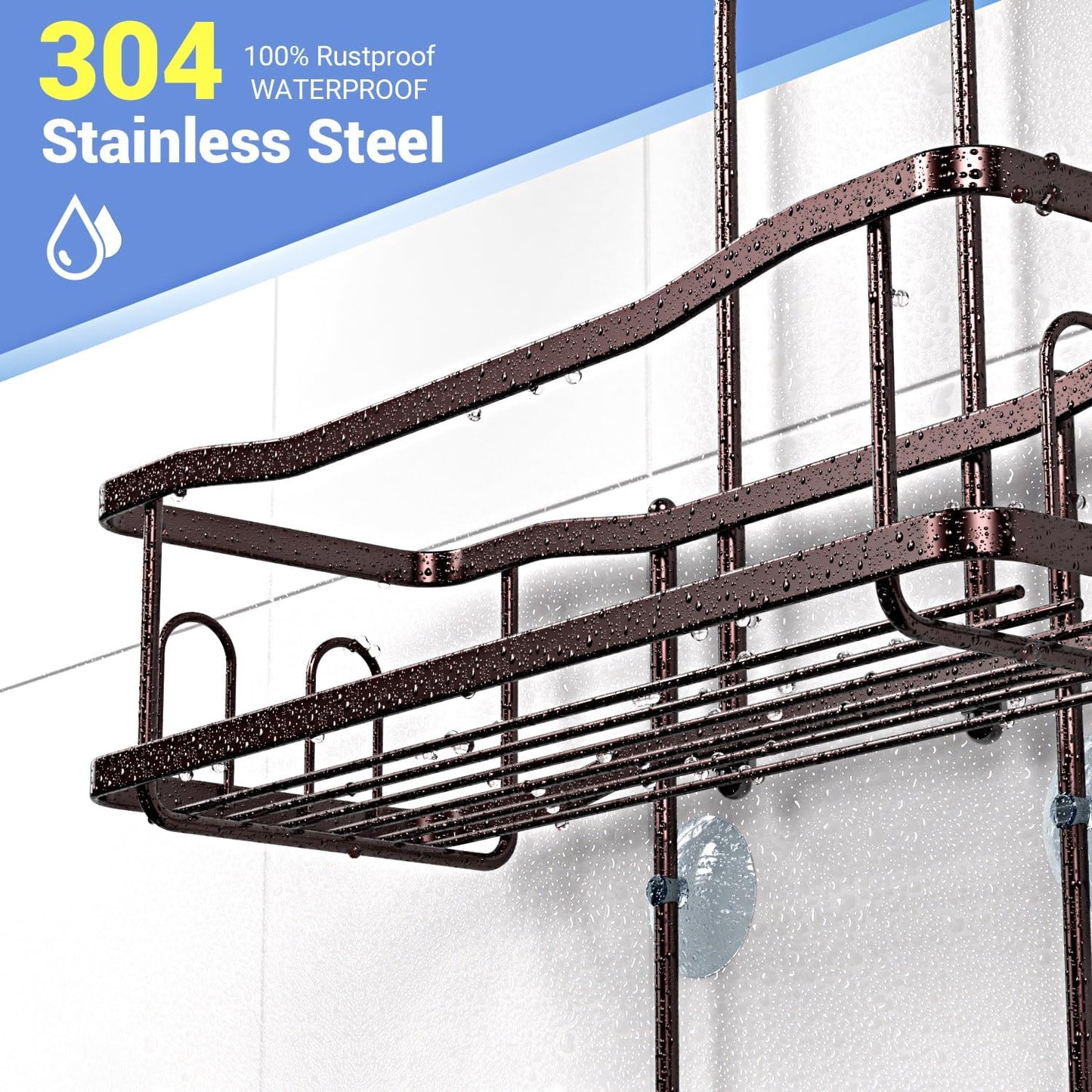 Hanging Shower Caddy Bathroom Organizer: Rustproof Shower Shelf Racks Over Shower Head - No Drilling Inside Bath Shower Rack Shelves Over Showerhead for Shampoo with Soap Holder Bronze