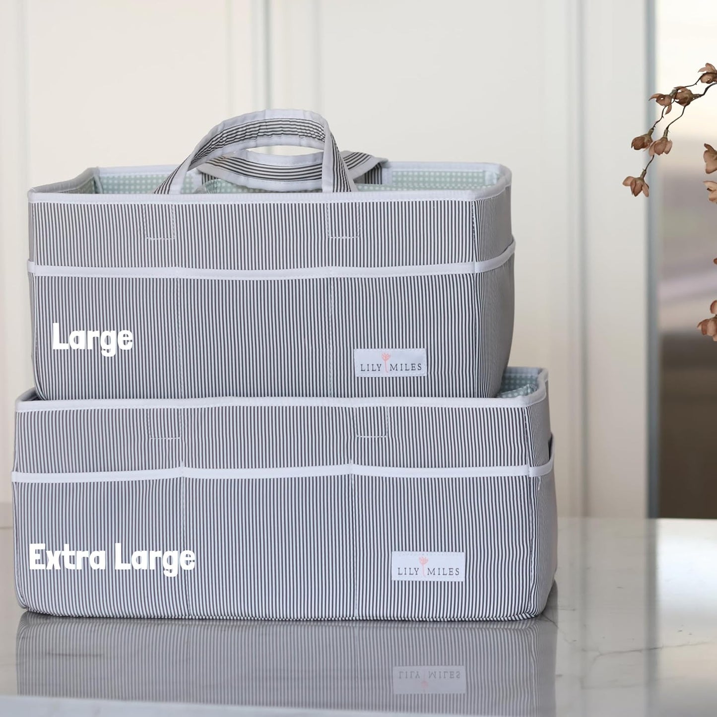 Lily Miles Baby Diaper Caddy - Organizer Tote Bag for Baby Girl Essentials - Baby Shower Basket - Nursery Must Haves - Registry Favorites - Newborn Caddie Car Travel - Gray/Blush, Extra Large