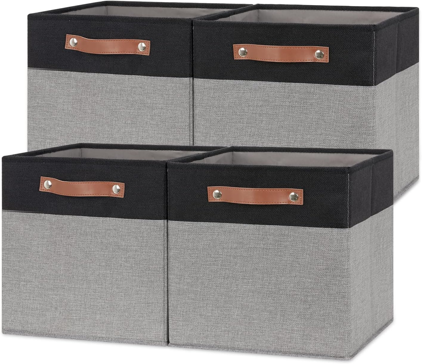 Temary Fabric Cube Storage Bins 12 Inch Decorative Storage Cubes Baskets 4 Pack Foldable Cube Storage Bins for Closet, Shelves (Black&Grey)