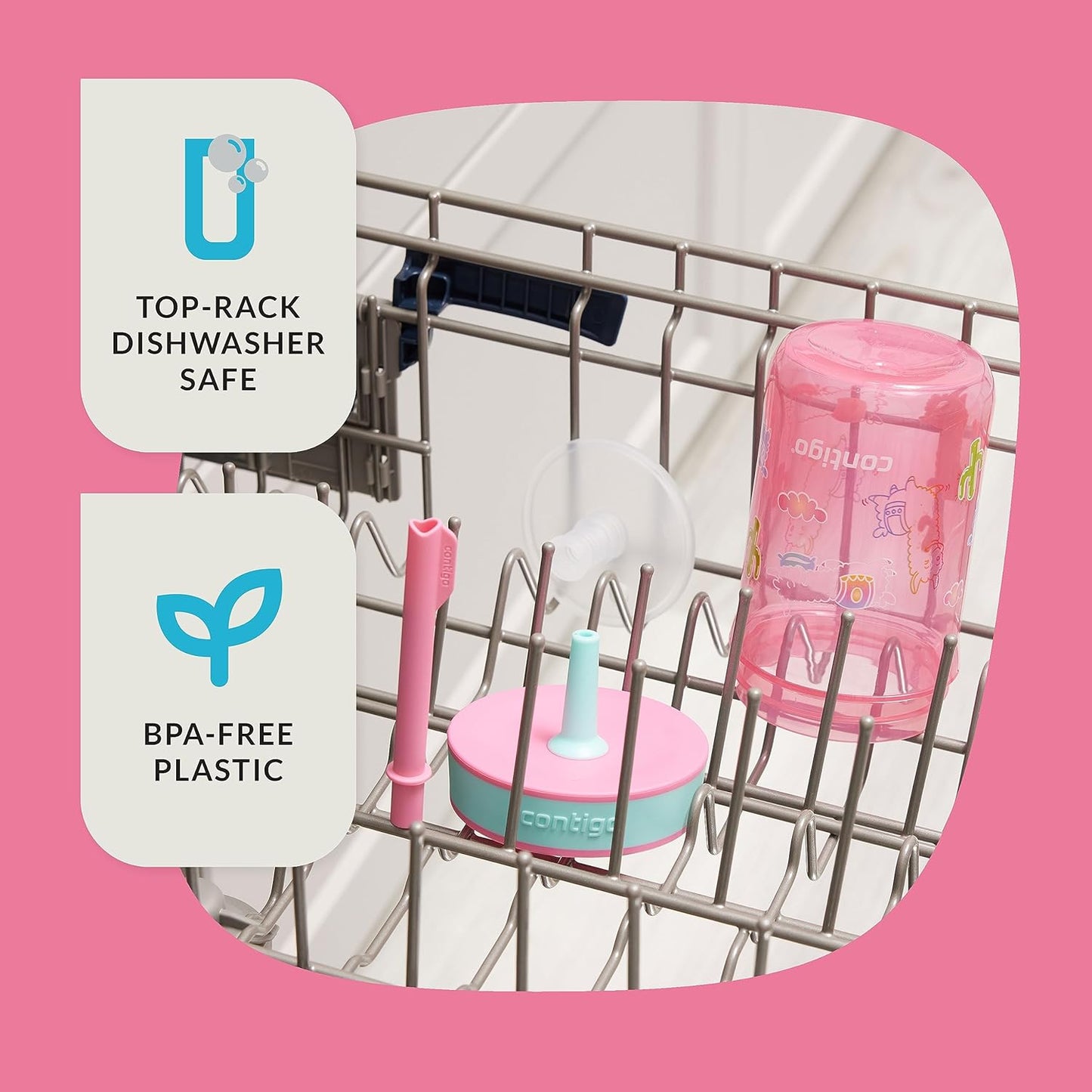 Contigo Kids’ Leighton Straw Tumbler with Spill-Proof Lid, 14oz., 2 Pack, Blue Raspberry & Azalea (Pack of 4)