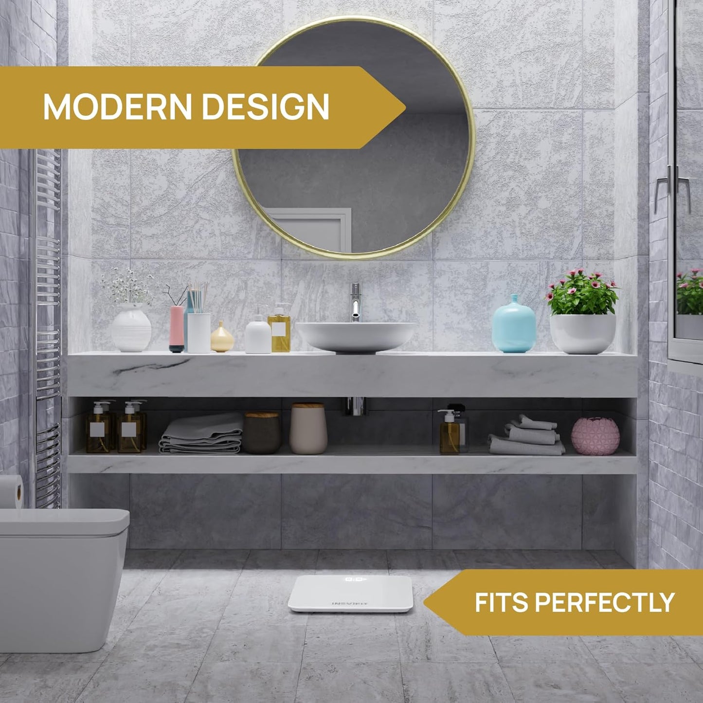 INEVIFIT Bathroom Scale, Highly Accurate Digital Bathroom Body Scale, Measures Weight up to 400 lbs. Includes Batteries