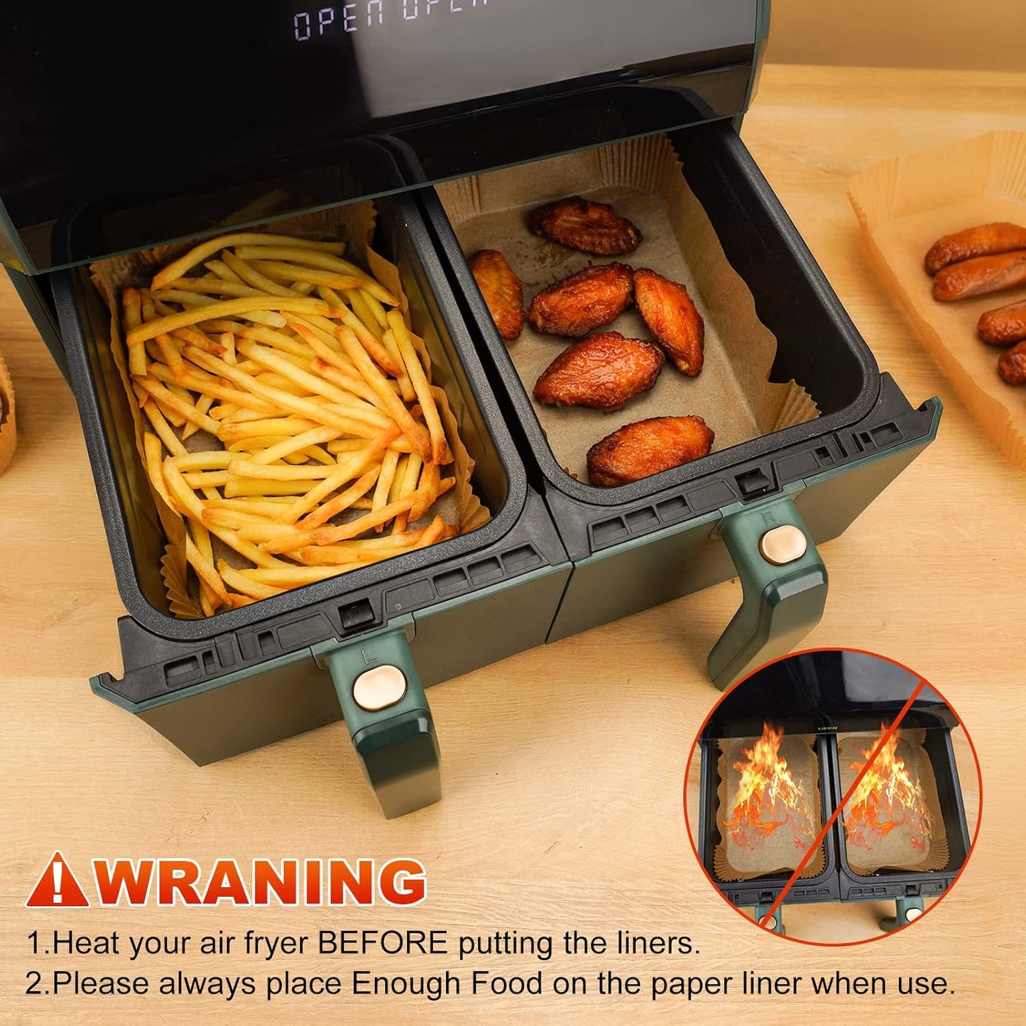 Air Fryer Liners Disposable - 150Pcs 8In Rectangle Parchment Paper for Air Fryer Non-Stick Airfryer Basket Liners for Steamer Microwave Oven