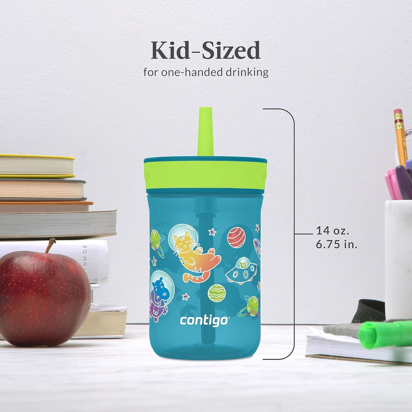 Contigo Kids’ Leighton Straw Tumbler with Spill-Proof Lid, 14 Oz., 2-Pack
