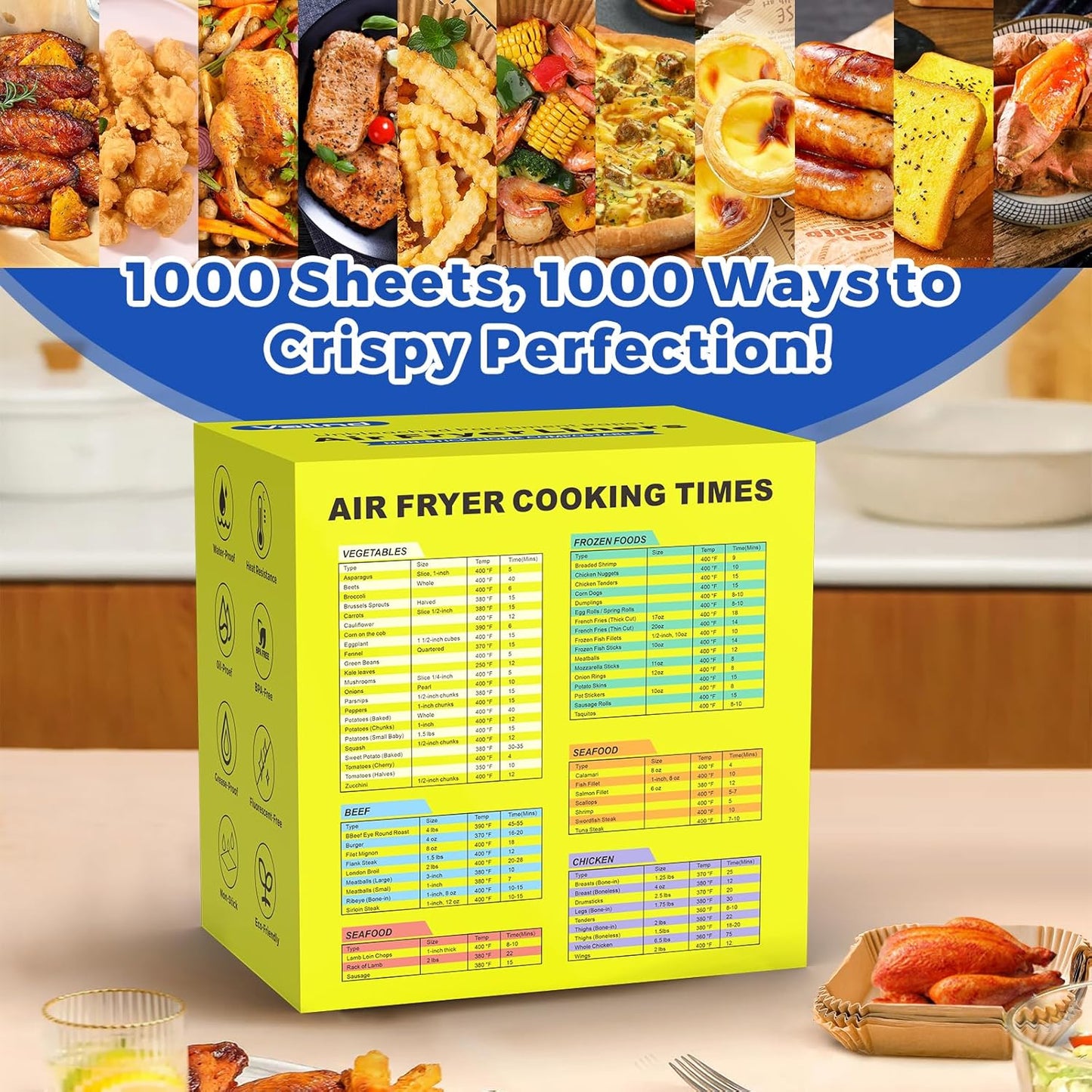 1000 Pcs Air Fryer Paper Liners Value Pack, 8" Square Air Fryer Liners Disposable, Heavy-Duty Parchment Paper for 5-8 qt Airfryer Basket Non-Stick & Grease-Proof Baking Liner for Oven Pan Bulk Supply